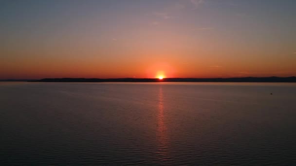 Tramonto Lago Balaton Primavera Ungheria Europa Registrato Con Drone Dji — Video Stock