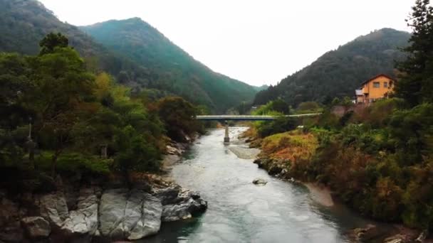 美しい川沿いの日本の小さな村 — ストック動画