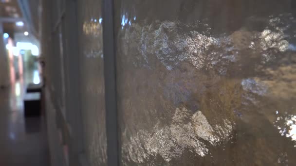 Creepy Pov Shot Walking Eerie Hallway Tainted Glass — Stock Video