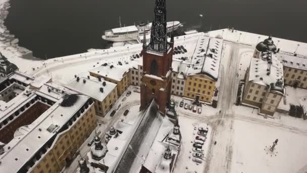 Sveç Başkenti Stockholm Deki Ünlü Turizm Merkezinin Havadan Görünümünde Geriye — Stok video