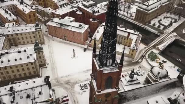 Vista Aérea Rotativa Bela Igreja Riddarholm Histórica Capital Sueca Estocolmo — Vídeo de Stock