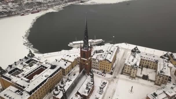 Szerokie Zdjęcie Lotnicze Sceny Miasta Sztokholm Panoramicznym Widokiem Riddarfjrden Podczas — Wideo stockowe