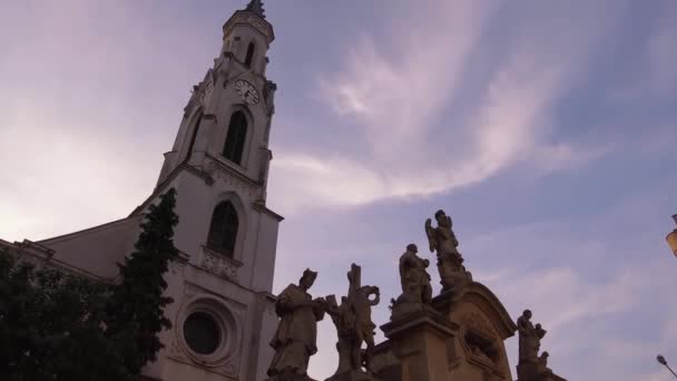 Vista Igreja Cluj Napoca Romênia Torre Religiosa Transilvânia Dos Balcãs — Vídeo de Stock