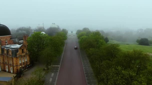 Beautiful Foggy Aerial View Asphalt Road Tree — Wideo stockowe