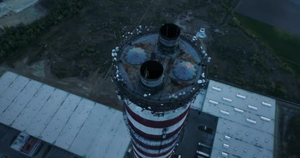 Aerial View Top Chimney Camera Moving Backwards — Vídeos de Stock