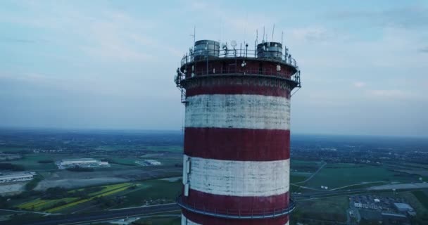 Aerial View Top Chimney Camera Moving Upwards — стоковое видео