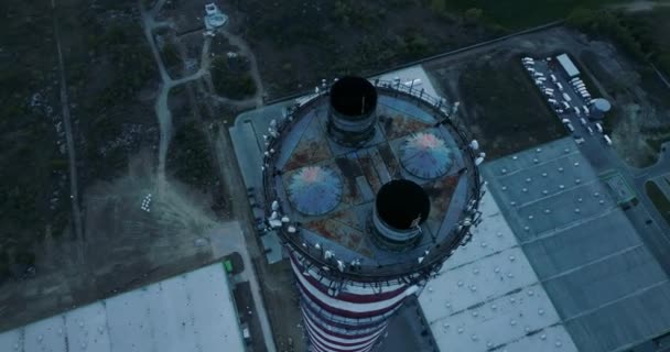 Aerial View Circular Camera Movement Idle Chimney — Vídeos de Stock