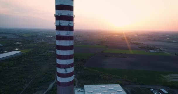 Aerial View Drone Flight Upwards Idle Chimney — Vídeos de Stock