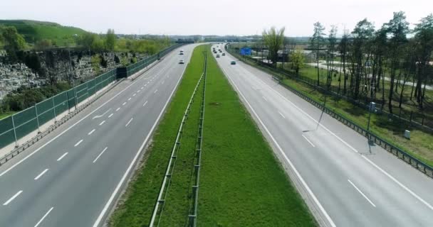 Aerial View Multiple Lane Highway Camera Middle Road — Stockvideo