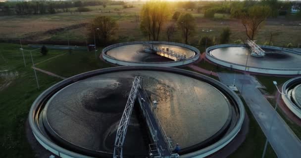 Aerial View Sewage Treatment Plant Camera Approaching — 图库视频影像