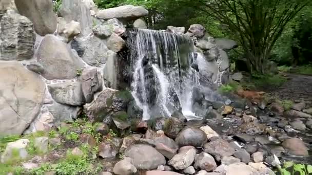 Невеликий Водоспад Місцевому Парку — стокове відео