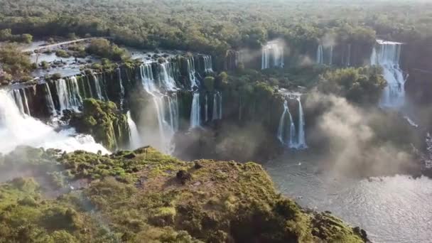 Aerial View Iguazu Falls Brazil Beautiful Summer Day — Stock Video