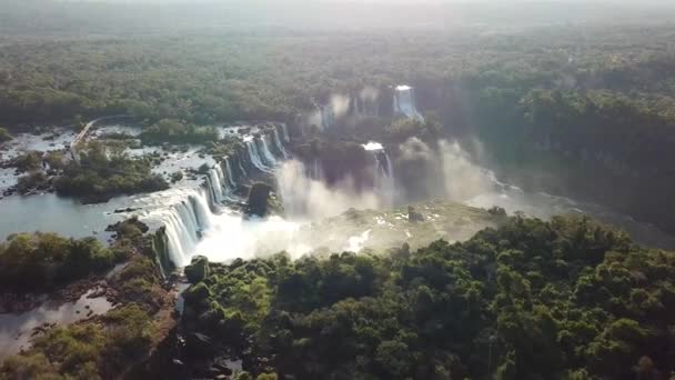 Luchtfoto Van Iguazu Watervallen Brazilië Argentinië Prachtige Drone View Prachtig — Stockvideo