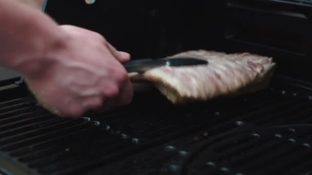 Medium Close Shot Male Chef Checking Crackling Premium Piece Slow — Vídeos de Stock