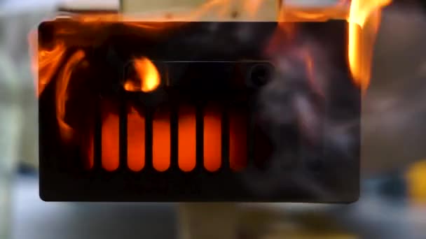 Slow Motion Hand Held Shot Yellow Flame Firing Out Back — Stok video