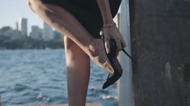 Taking High Heel Shoes Woman Legs Close Shots — Vídeo de Stock