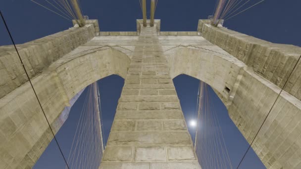 Moon Passing Brooklyn Bridge Tower Time Lapse — Stock video