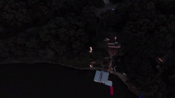 Drone Flying Large Exploding Mortar Fireworks Being Shot Lake 4Th — Stock video
