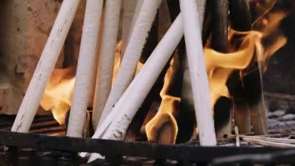 Bit Wider View Burning Wood Pile Free Garden Oven — Vídeos de Stock