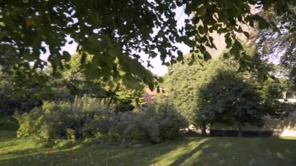 Park City Old Tower Camera Gliding Tree Tower Helsingborg — Vídeos de Stock