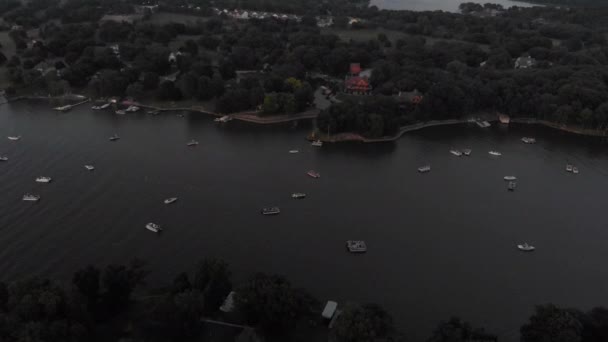 Flying Crowd Boats Lake Panorama Lining Watch Fireworks Show July — Stockvideo