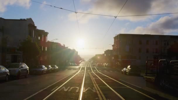 Beautiful Sunset Overlooking Streets San Fransisco Shot Red Camera — Stockvideo
