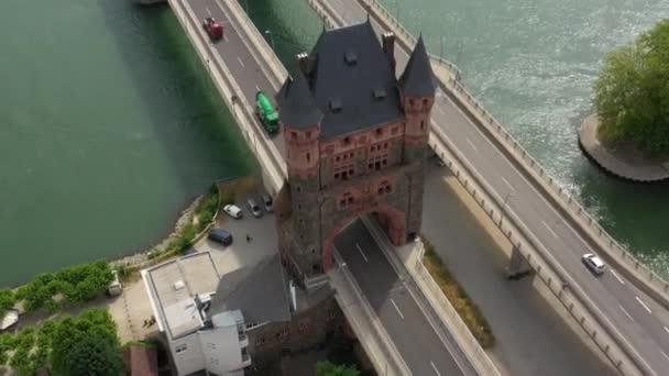 Drone Footage Beutiful Old Bridge River Rhein City Worms Germany — Vídeo de stock