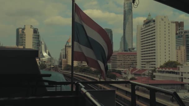 Flag Thailand Skytrain Bangkok Slowmotion — Stockvideo