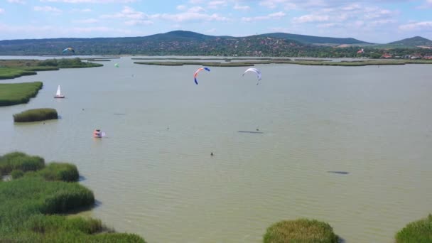 Kitesurfing Velencei Lake Hungary Summer Recorded Dji Mavic Pro Drone — Αρχείο Βίντεο