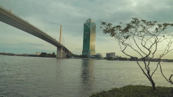 Looking Building Bank River Bangkok — стокове відео