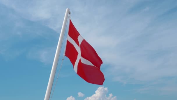 Danish Flag Fluttering Wind Slowmotion — Stock video