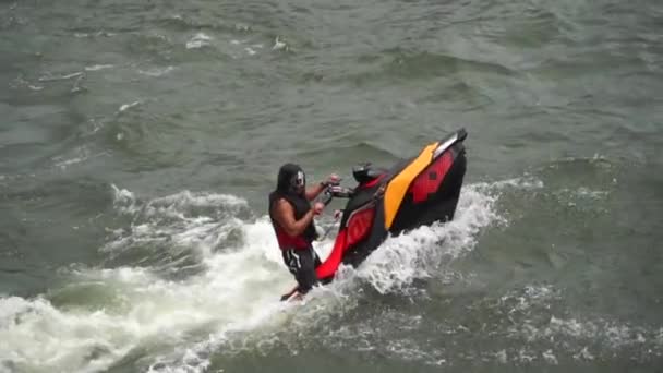 Jetski Stunts Performed Willamette River Portland Oregon Slow Motion — Vídeo de stock