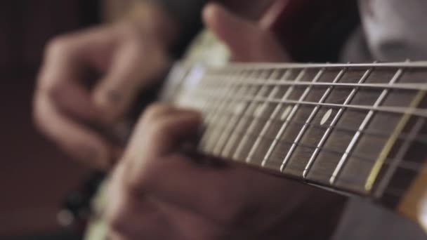 Hands Shabby Black Nail Polish Playing Guitar Rock Musician Plays — Vídeo de stock