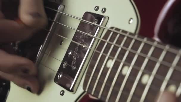 Hands Shabby Black Nail Polish Playing Guitar Rock Musician Plays — Vídeo de stock