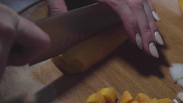 Women Hands Wash Peel Cut Vegetables Vegetable Stew — стоковое видео