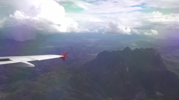 Airplane Passes Big Mountain Seen Window Aircraft — Video Stock