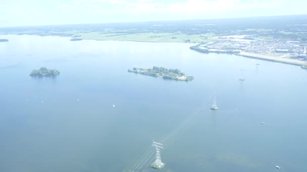 Aerial View Lake Europe Netherlands Green Nature Island Cell Tower — Vídeo de stock