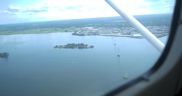 Aerial View Lake Europe Netherlands Green Nature Island Cell Tower — Stock videók