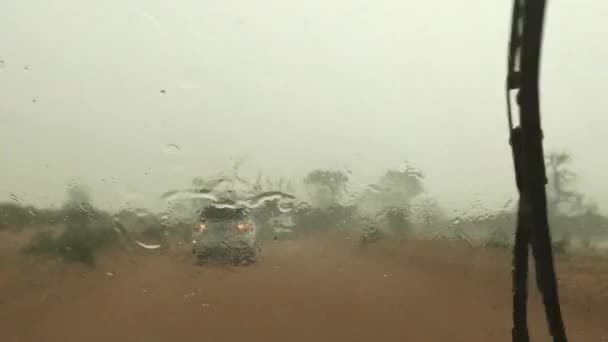 Vedere Din Interiorul Unui Vehicul Safari Ploii Inundații Lungul Drumurilor — Videoclip de stoc