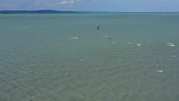 Kite Wind Surf Sul Lago Balaton Ungheria Registrato Con Dji — Video Stock