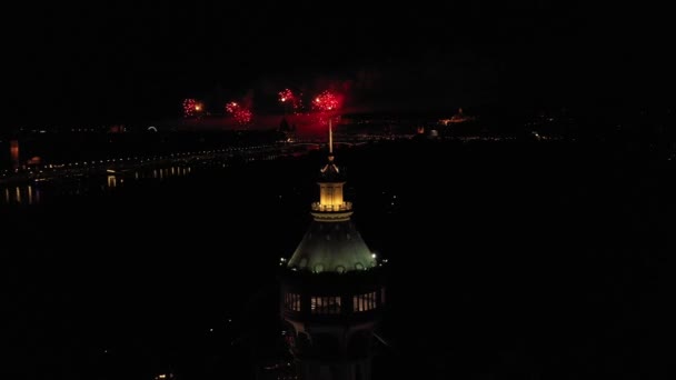 Big Fireworks Budapest 20Th August Hungarian National Holiday Captured Dji — Stock video