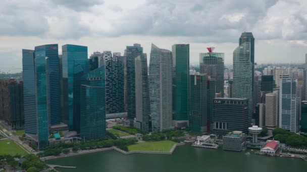 Вид Воздуха Сингапур Слева Направо Горизонте Сингапура Включая Cbd Merlion — стоковое видео