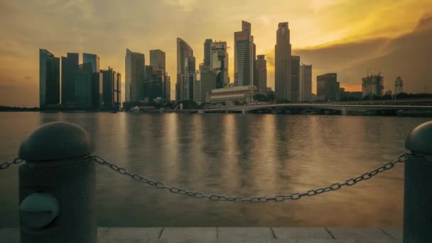 Time Lapse Van Singapore Skyline Esplanade Schemering Zeer Langzaam Glijden — Stockvideo