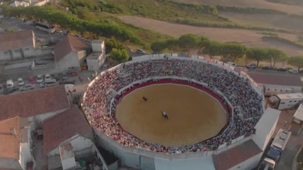 Drone Footage Bullbash Portugal Plaza Toros Sobral Monte Agrao — стокове відео