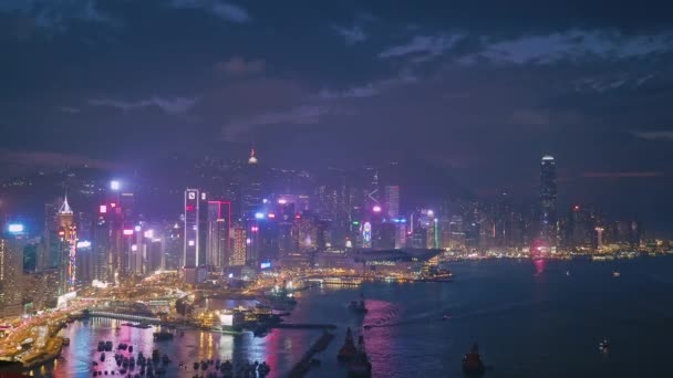 Elevated View Overlooking Victoria Harbour Skyline Dusk Hong Kong Island — Wideo stockowe