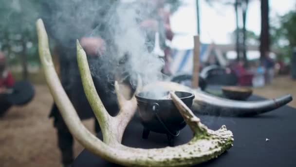 Viking Ceremony Burning Certain Herbs Sanctify Purify Celebration — Stok video