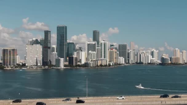 Beautiful Aerial Drone View Downtown Miami Skyline Yacht Bridge — Vídeos de Stock