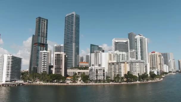 Beautiful Wide Aerial View Brickell Waterfront Downtown Miami — Stockvideo