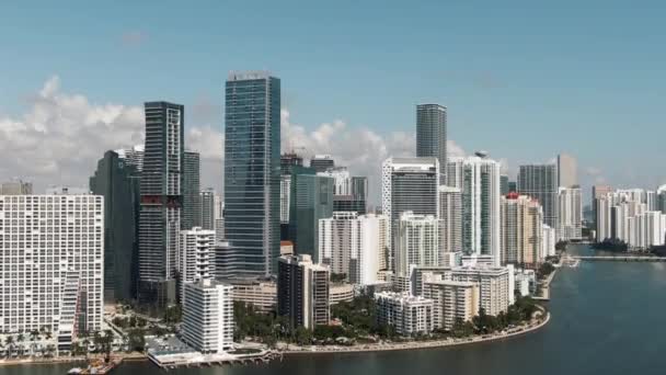 Gorgeous Rising Aerial View Downtown Miami Skyline Waterfront Drone — Video