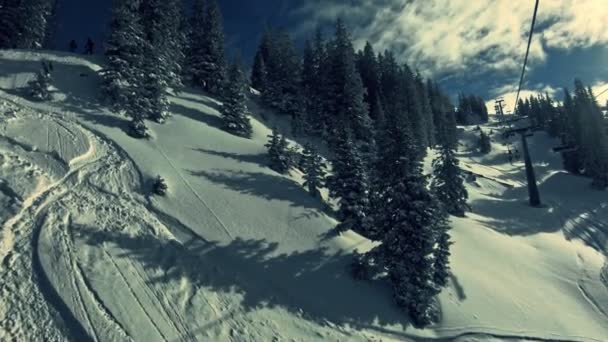 View Snowy Slope Sunny Day — Vídeo de Stock